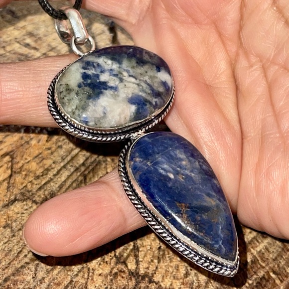 Blue & White Navy Sodalite Pendant 3” - Picture 4 of 13
